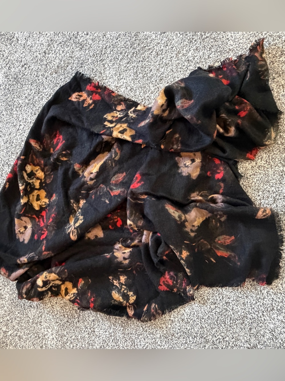 Maurices Black Scarf with Brown and Tan Floral Pattern